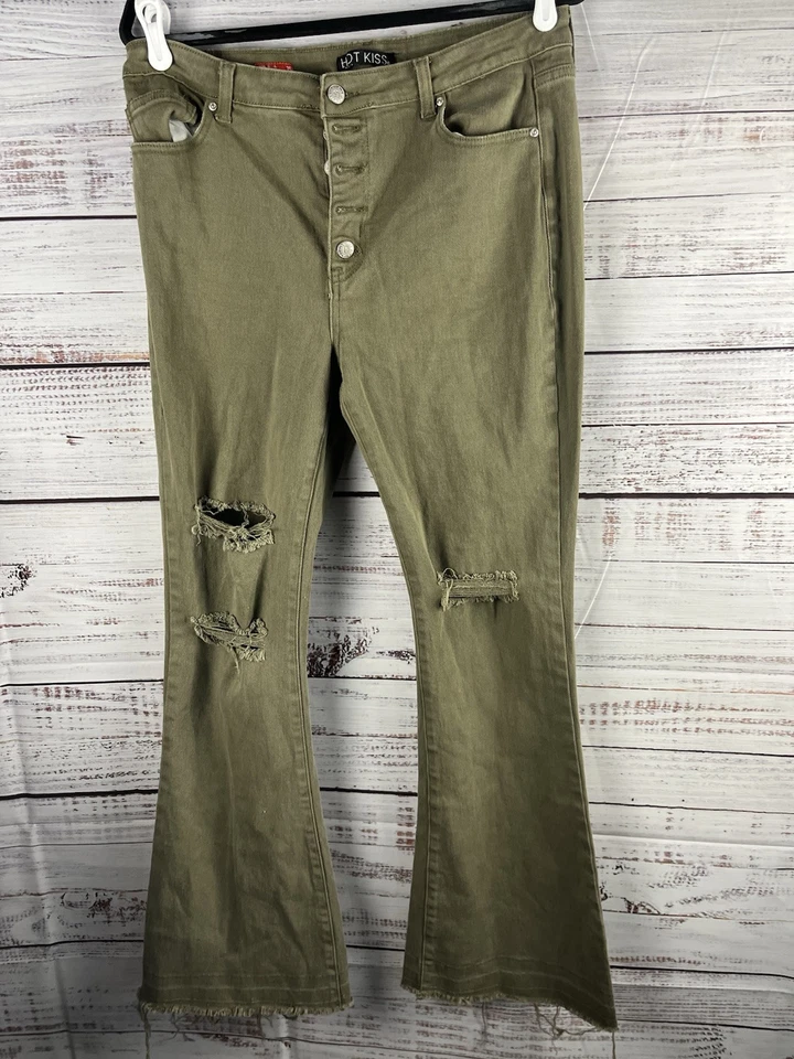 Hot Kiss High Rise Flare Jean Leg Size 15 Zip Bottom Fly Raw Hem 5 Pocket Leg - Image 1 of 4