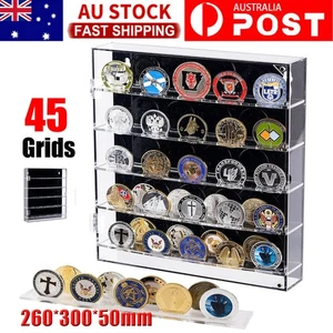 Coin Holder Challenge Coin Display Case Acrylic 45 Military Medals Shadow Box - Picture 1 of 12