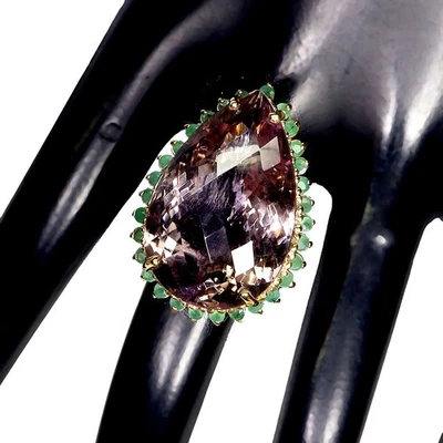 925纯银戒指梨紫黄水晶47克拉翡翠手工宝石首饰9 — 第 1/4 张图片
