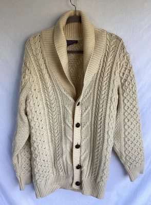 VTG PENDLETON 100% Virgin Wool Cream Knit Shawl Collar Cardigan Sweater Size L - Image 1 of 4