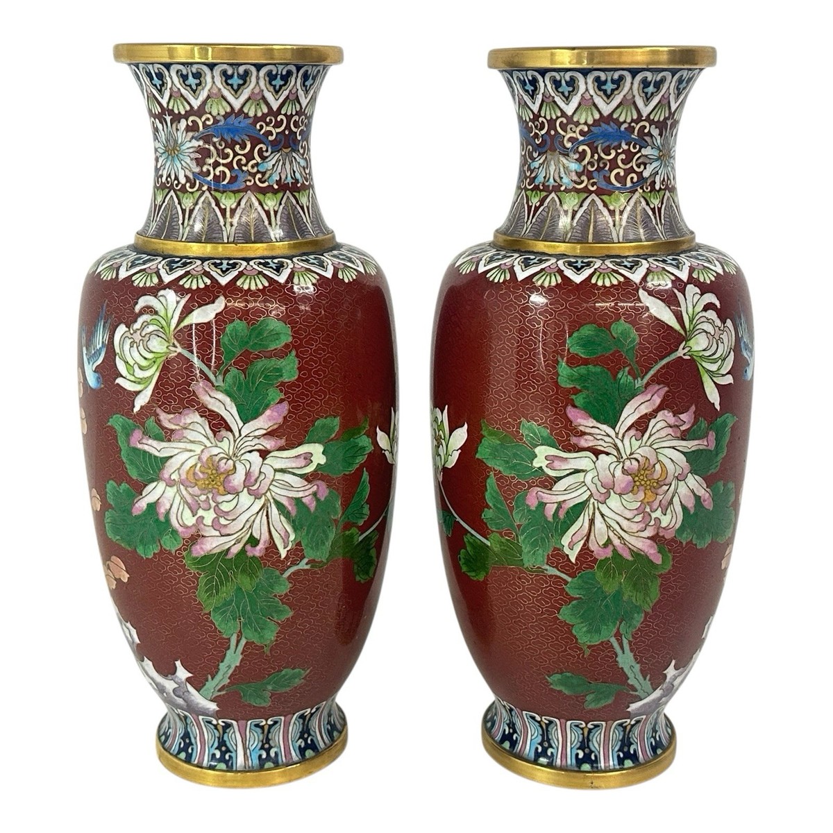 中国花瓶 年代品 古董品美術品 一对中国古董广珐琅花卉花瓶//千花图案- 20 世纪– Diddenantiques