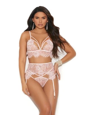 Elegante conjunto de sujetador bralette con tiras de encaje pestañas Momentos rubor Foto 1 de 2