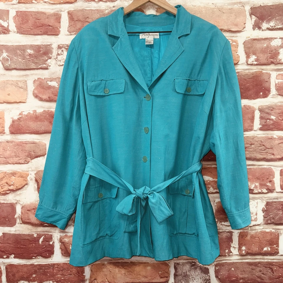 Chaqueta Silk Assets Diane von Furstenberg para mujer 2X verde azulado forrada con cinturón lino de seda Foto 1 de 4