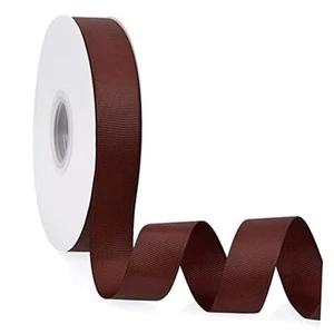 Solid Color Double Faced Grosgrain Ribbon for Gifts 1" X 50 Yards Brown - Picture 1 of 8