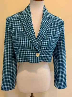 Chaqueta corta a cuadros para mujer Zara manga larga turquesa negra blanca talla XS Foto 1 de 4