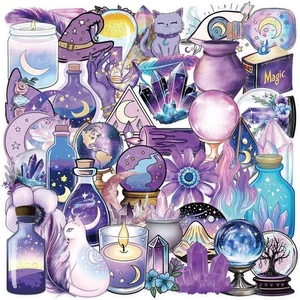 50 pegatinas Magic Witch transparentes holográficas impermeables PET diario decoración de guitarra - Imagen 1 de 8