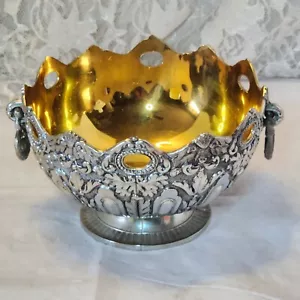 Vintage Ornate Pedestal Candy Dish With Handles Silver & Gold Plate Hong Kong - Picture 1 of 7