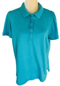 Roamans blusa donna media polo maniche corte blu colletto 100% cotone morbido - Foto 1 di 10
