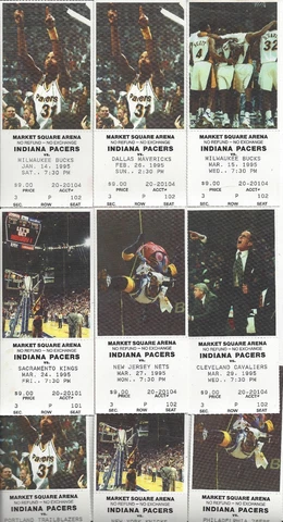 VINTAGE 1996 SEASON INDIANA PACERS GAME TICKETS - 9 DIFF - REGGIE MILLER & MORE Cover