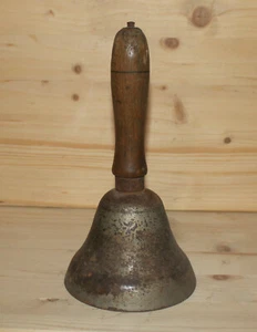 Antique hand made metal bell with wooden handle - Picture 1 of 12