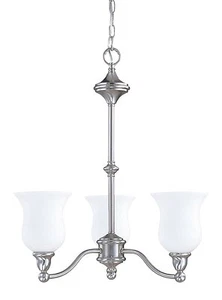 Brushed Nickel 3 Light LED Energy Star Chandelier With Satin White Glass $336 - Picture 1 of 1