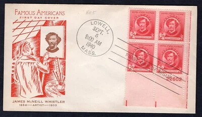 USA 1940 FDC Cover. Famous Americans. James McNeill Whistler. Plate Block - Image 1 of 2