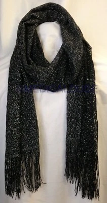 INC International Concepts Metallic Crochet Fringe Wrap Scarf Black - NWT - Image 1 of 2