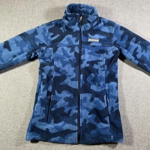 Columbia Full Zip Fleece Jacket Youth Size Medium Blue Camo Lightweight - Picture 1 of 8