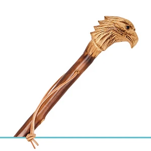 Wanderstock Holz Gravur 12 Zeichen inklusive Stock mit geschnitztem Adlerkopf  - Bild 1 von 12