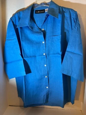 Sag Harbor Women Medium Blue Linen Sleeves Blouse Grandma Core Lagenlook - Image 1 of 4