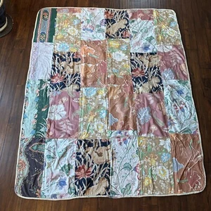 Vintage Handmade Throw Quilt - Cotton Bright Multi Color Floral Patch Work Heavy - Picture 1 of 14
