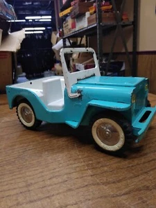 Vtg TONKA JEEP Runabout Dispatcher Light Blue Pressed Steel Trailer Hitch 1960's - Picture 1 of 12