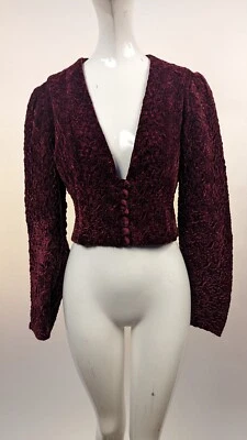 CHAQUETA DE TERCIOPELO DE SEDA MAGENTA ACOLCHADA VINTAGE AÑOS 30 CON BOTÓN DELANTERO Foto 1 de 4