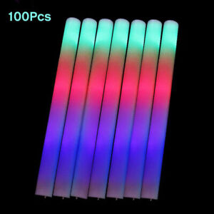 100pcs 18.9" LED Light Up Foam Sticks Flashing Glow Wand Tube Party Celebrations