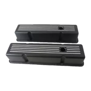 Tall Valve Covers Pair, Black Ball-Milled Aluminum, For Chevy SBC 283, 305, 327 - Foto 1 di 1