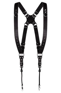 Arnés de cuero para dos cámaras DSLR/SLR correa ajustable tamaño negro doble hombro508 - Imagen 1 de 10