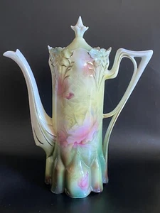 R S PRUSSIA CHOCOLATE POT LILY MOLD 517 ROSE DECORATION EXCELLENT CONDITION - Picture 1 of 8