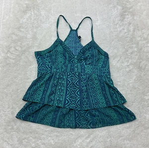 American Eagle Juniors Size M Teal Green and Blue Boho Print Romper  - Picture 1 of 11