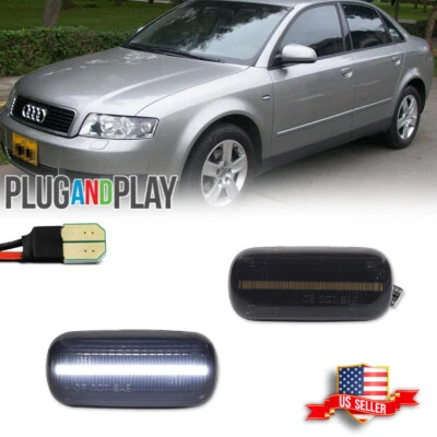 For Audi A3 A4 A6 S4 S6 RS4 Smoke Lens Front Bumper Side Marker White LED Lights - Image 1 of 4