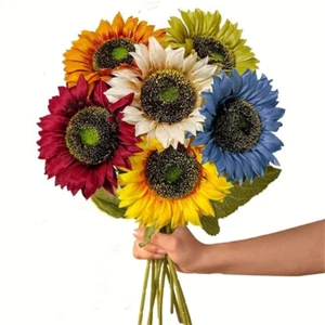 6X Artificial Single Sunflower Long Stem Silk Flowers Fake Bouquet Party Large - Picture 1 of 13