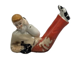 Vintage Teenage Boy on Telephone Rotary Dial Phone Ceramic Figurine 1950's - Picture 1 of 13