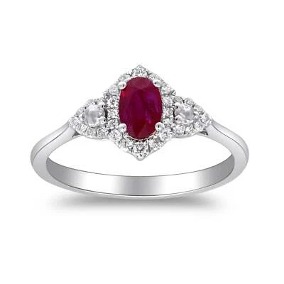 0.74 Ct Ruby & Natural Diamond Engagement Prong Ring 14k Solid White Gold - Image 1 of 4