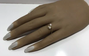 Vintage 10K-P Yellow Gold Double Cultured Pearl &Diamond Ring Size 7.25 - Picture 1 of 13