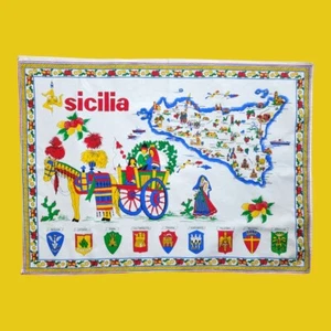 Map of Sicilia Coat of Arms Tea Dish Towel Souvenir Wall Hanging Italy 28x20.5 - Picture 1 of 5