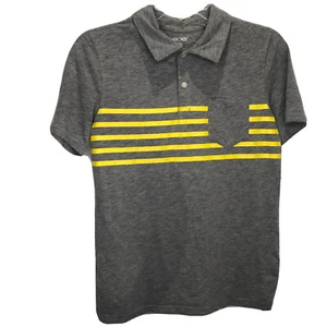 Cherokee T-Shirt Polo Boy L 12-14 Gray Yellow Stripes Short Sleeve Front Pocket - Picture 1 of 7