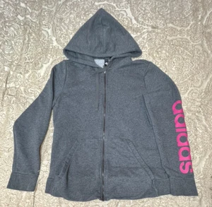 adidas Youth XL Gray Full Zip Hoodie with Pink Logo on Sleeve Athleisure - Picture 1 of 3
