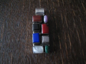 ausgefallener Designer Mosaik Anhänger Farbsteine 925er Silber Unikat Mexiko NEU - Picture 1 of 4