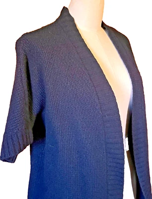 Cárdigan abierto Talbots negro manga corta cachemir lana merino M mediano Foto 1 de 4