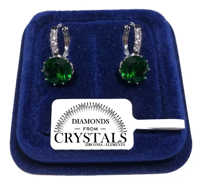 Orecchini Cerchio Punto Luce Verde pl.Oro Bianco 18K con Cristalli Zirconi A11 - Immagine 1 di 4