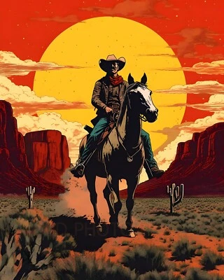 Póster vaquero montar a caballo desierto de Mojave Utah impresión artística giclée del viejo oeste 8x10 Foto 1 de 2