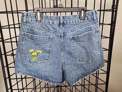 Pantalones Cortos Vaqueros Mujer L Azul Bordados Flor Amarilla Talla Grande Foto 1 de 4
