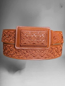 Cinto Bordado Vaquero Piteado de piel Hombre Western Cowboy Belt Bordado - Imagen 1 de 3