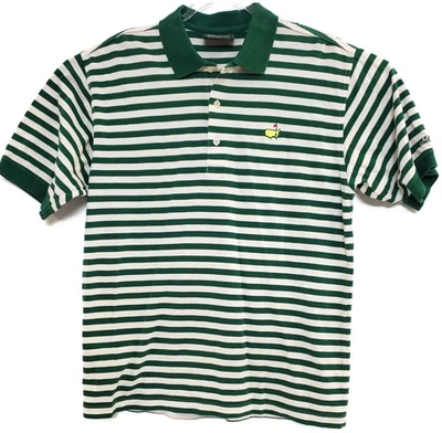 Camisa Polo Masters Collection Para Hombre Mediana Verde Blanca Rayas Golf Mercerizada Foto 1 de 4