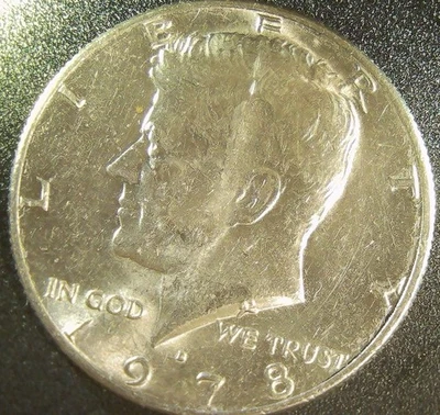 1978-D Kennedy Half 1/2 Dollar Major Head  Struck Thru ? Error. - Image 1 of 4