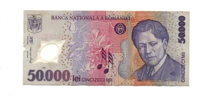 50 000 LEI VERY FINE POLYMER   BANKNOTE FROM  ROMANIA  2001   PICK-113 - Image 1 of 2