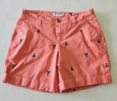 Old Navy Shorts roll up bermuda Women's size 4 coral lobster print twill - Image 1 of 4