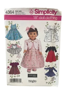 Simplicity 4364 18" Doll Clothing One Size Elaine Heigl Designs - Picture 1 of 2