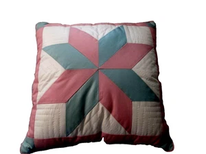 ~ Almohada Estrella 8 Puntos~ ACOLCHADA A MANO~ 17" Cuadrada~Verde azulado/Rosa/Blanco~DE GRAN TAMAÑO~ - Imagen 1 de 11