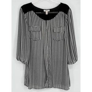 Abito tunica nero bianco stampa griglia manica fienile donna taglie forti 2X - Foto 1 di 9