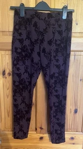 Next Petite Flocked Leggings Size 12P Burgundy 26” Waist 24” Inside Leg - Picture 1 of 13